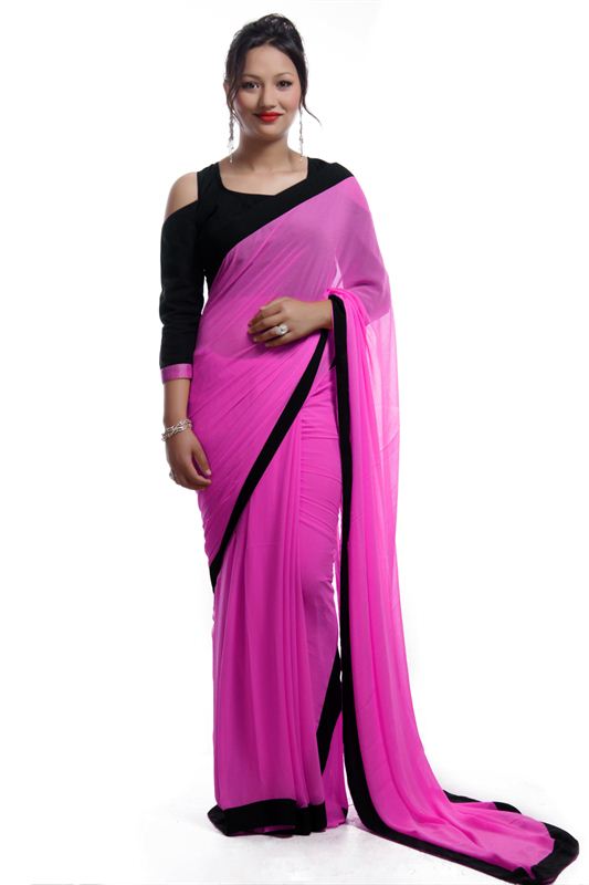 Plain Chiffon Saree (Pink)