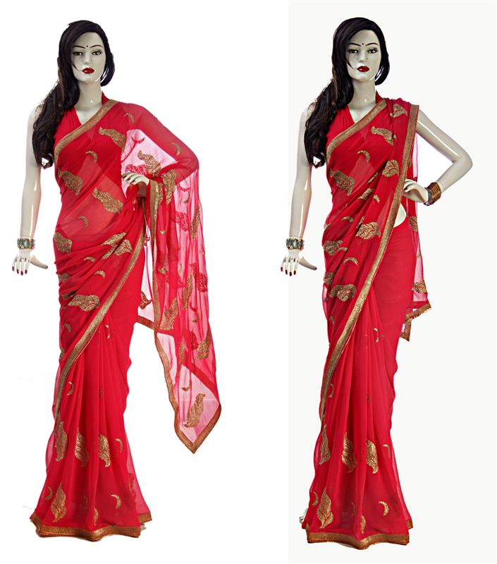 Pink Chiffon Sari With Golden Jari Work & Matching Blouse Piece