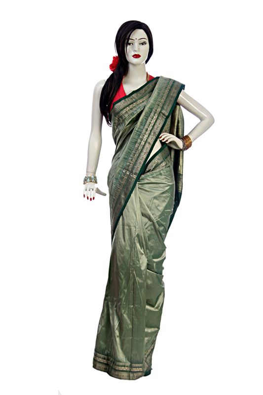 Greenish Silk Saree With Blouse