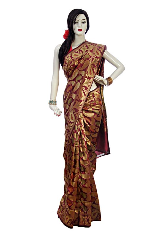 Golden Banarasi Silk Saree With Blouse