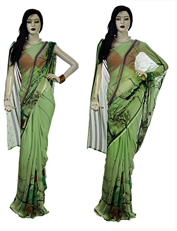 Parrot Green  Printed Georgette Saree