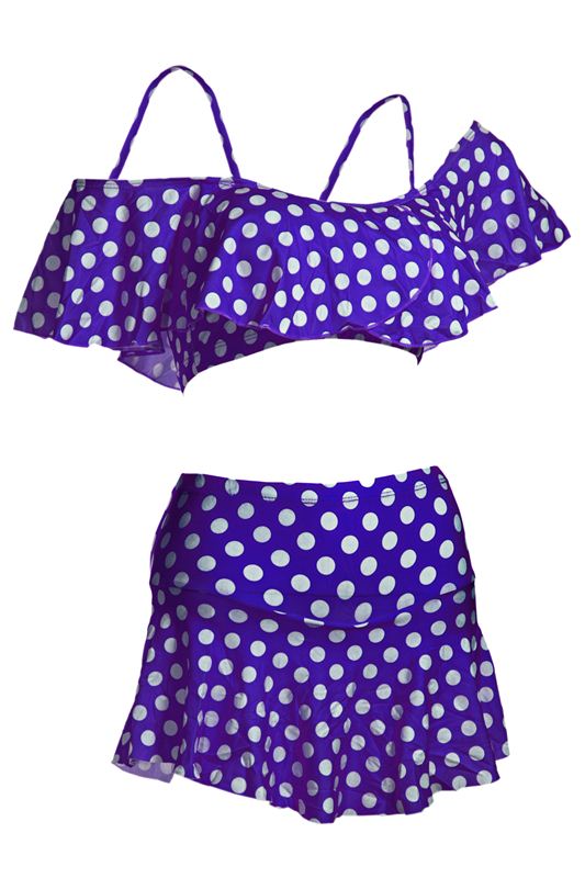 Two Piece Polka Dots Swimsuit - Blue and White