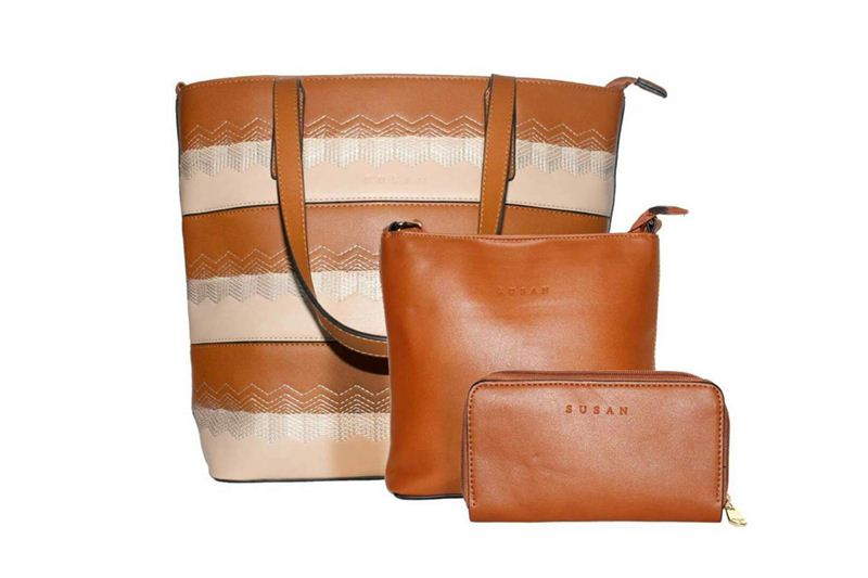 Faux Leather Handbags (Set of 3)-Cinnamon