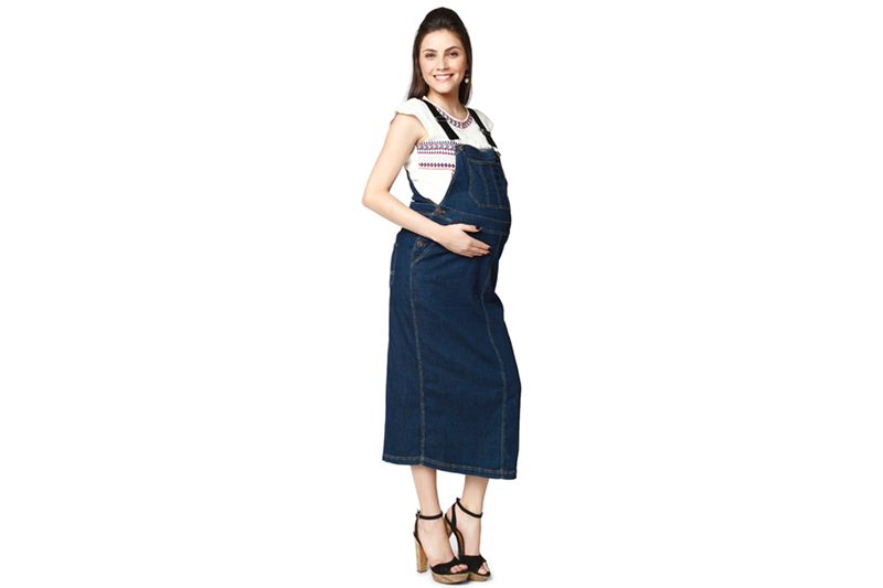 Nine Maternity Dungaree Skirt In Soft Denim