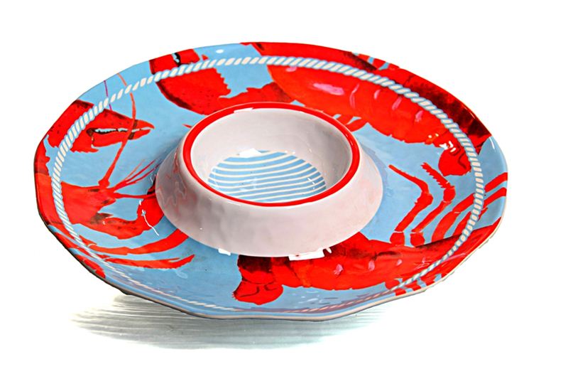 Melamine Chip and Dip Plate- Lobster Printed