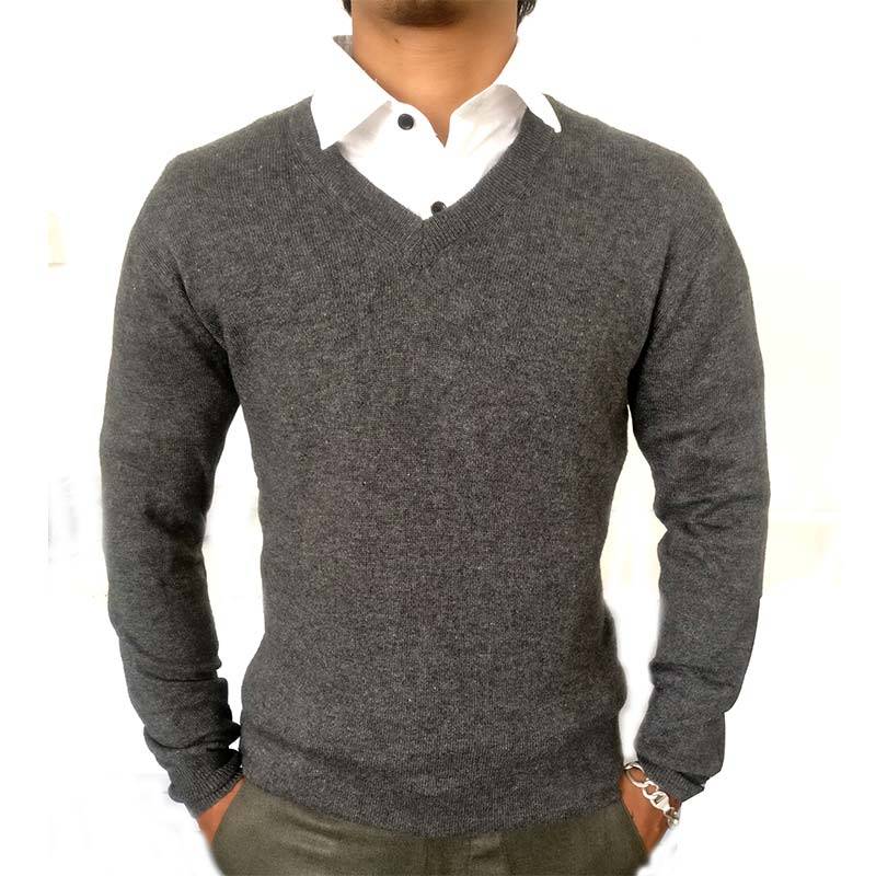 Dark Grey Wool-blend Men's Sweater (Cashmere Blend)