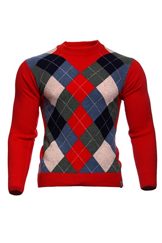 Menz T-Neck Sweater in Scottish Checkprint