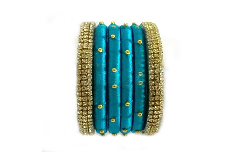 Aqua Blue Silk Thread Designer Bangle Set - KPCBangles10