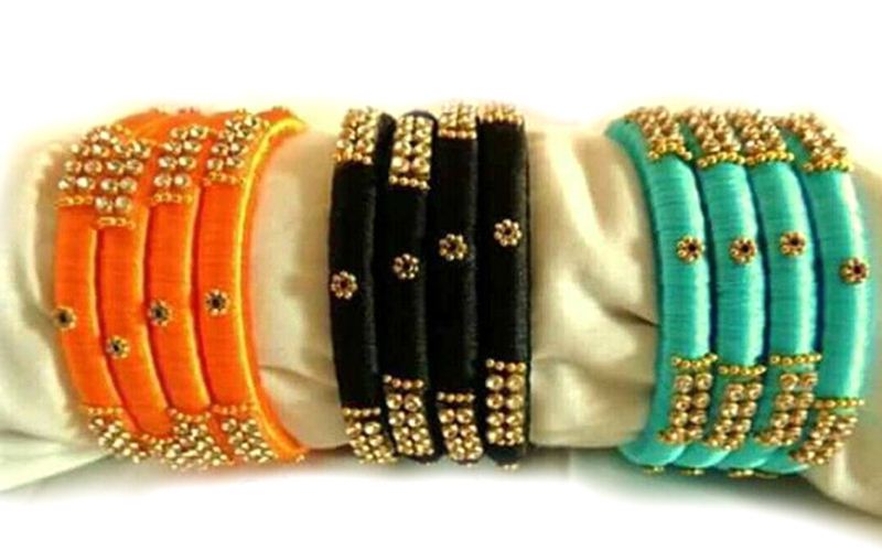 Multicolor Silk Thread Designer Bangle Set (Set of 4) - KPCBangles2