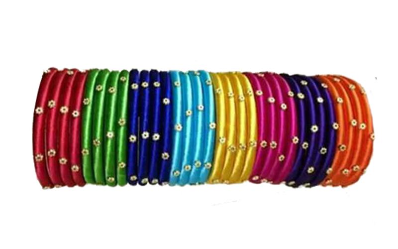 Multicolor Silk Thread Designer Bangle Set (Set of 4) - KPCBangles3
