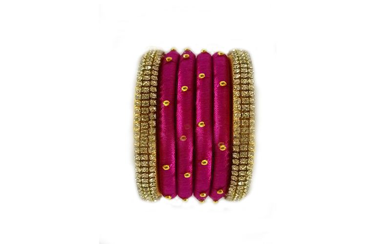 Pink and Golden Silk Thread Designer Bangle Set - KPCBangles4