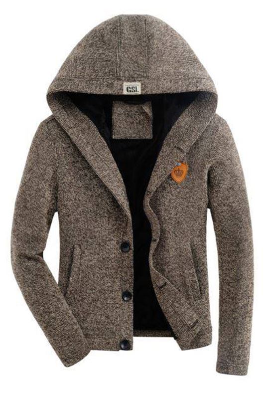 Men's Light Brown Buttoned Woolen Jacket (MJ 001)