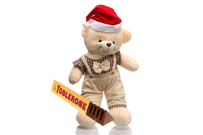 Soft Toy (Teddy) with Santa Cap and Toblerone - Pkg 2