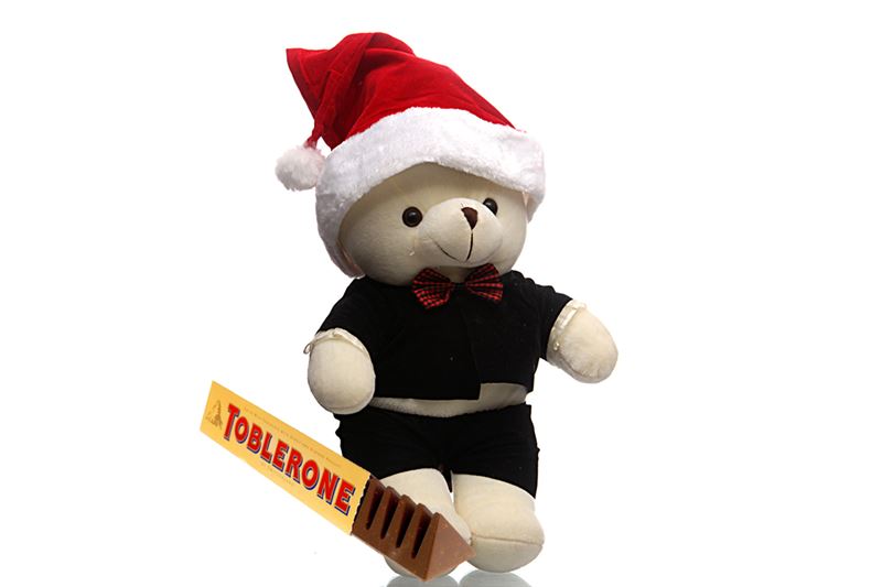 Soft Toy (Teddy) with Santa Cap and Toblerone - Pkg 4