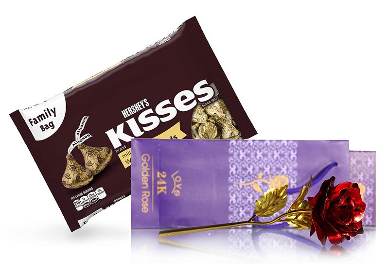 Hershey's Kisses (340 gm) & Red Rose by Hallmark