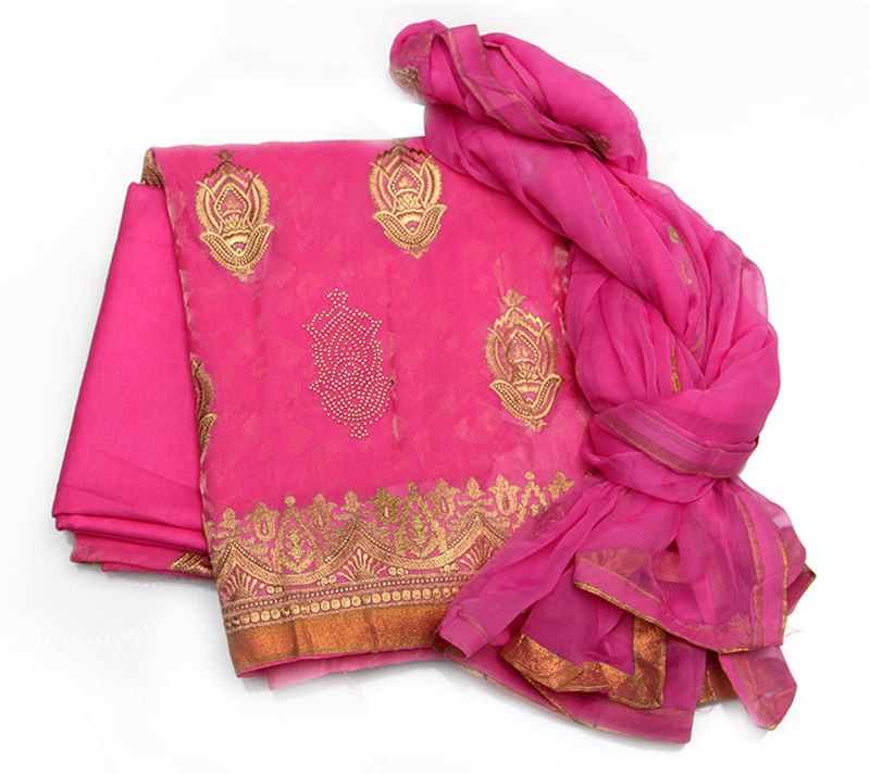 Jacquard silk kurta with gold embroidery work. Plain silk salwar and chiffon shawl with embroidery work - NivaKurta5-1