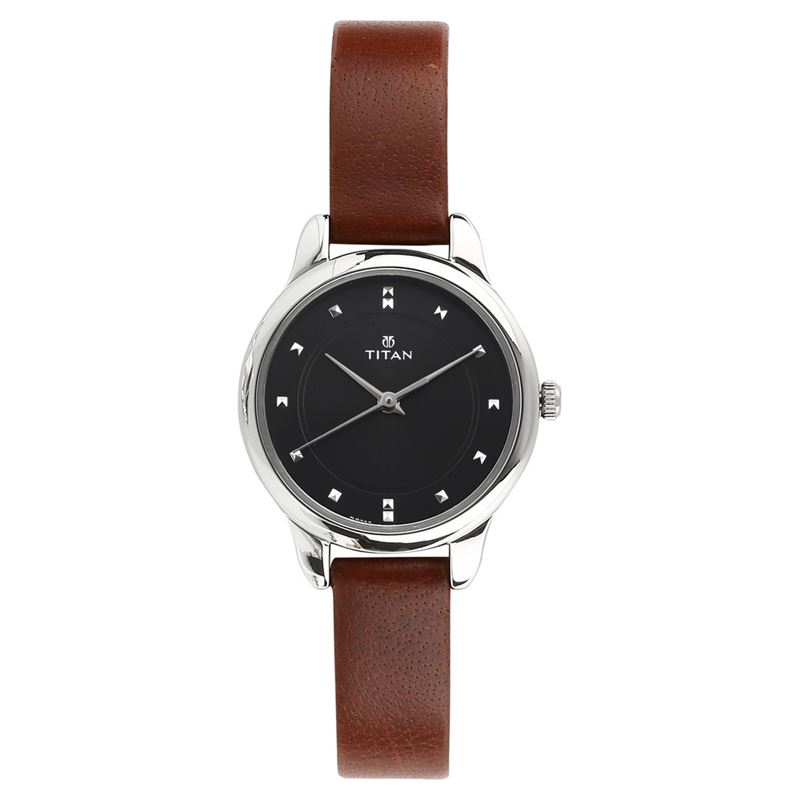 Black Dial Leather Strap Watch - 2481SL07