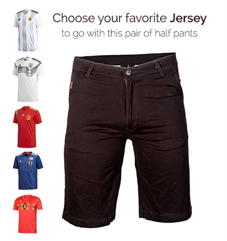 World Cup Home Kit (Top) with Brown Cotton Half Pants (Size: 31)