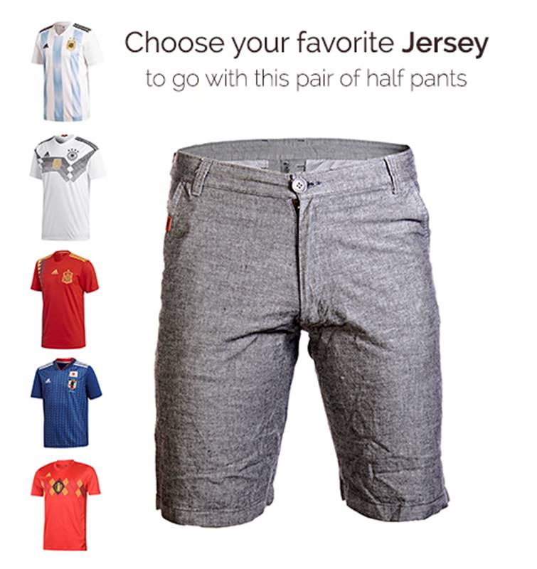 World Cup Home Kit (Top) with Grey Cotton Half Pants (Size: 30)