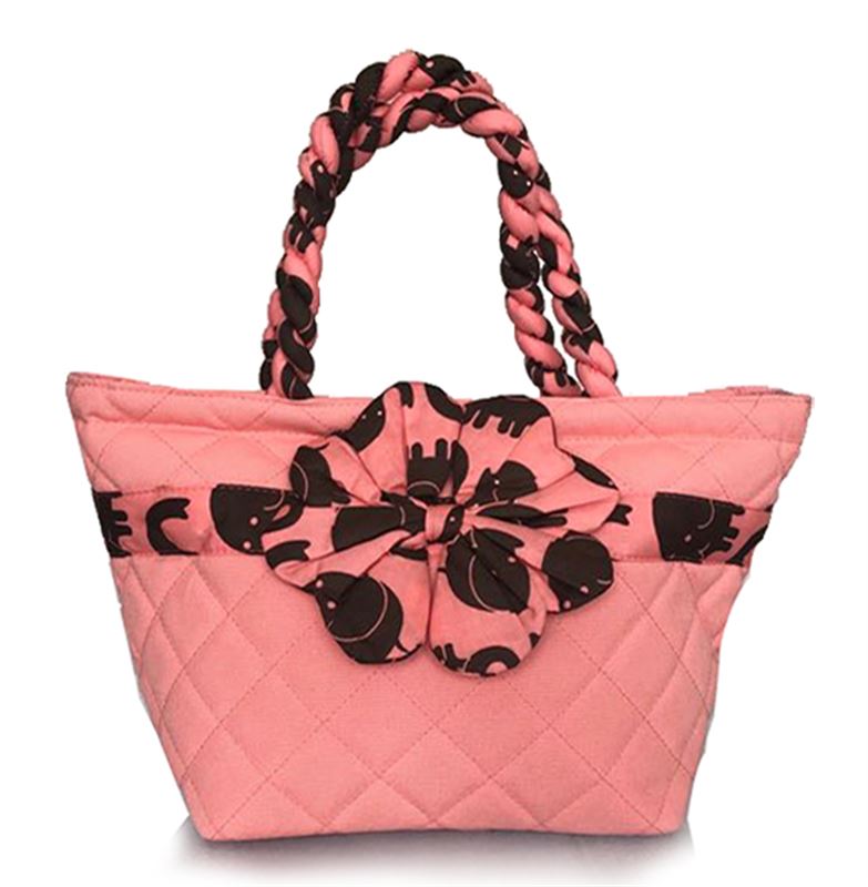 Pink with Elephant Print Cotton Bag - NCNC-529-2038