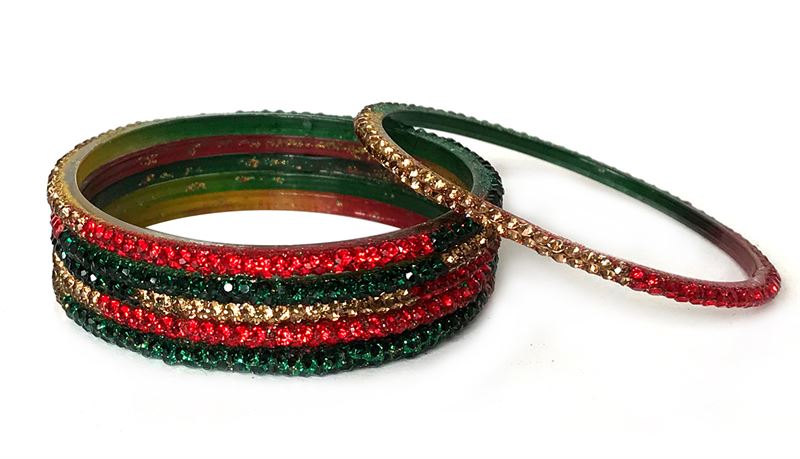 Tricolor Classy Bangles (Red, Green & Golden)