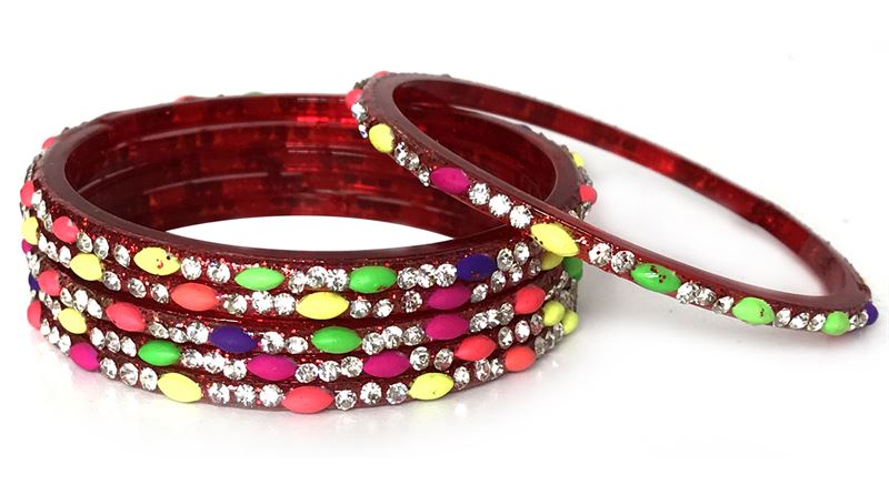 Red Bangles with Artwork and Crystals