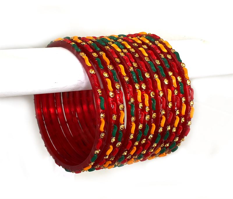 Red Bangles with Colorful & Golden Artwork 1