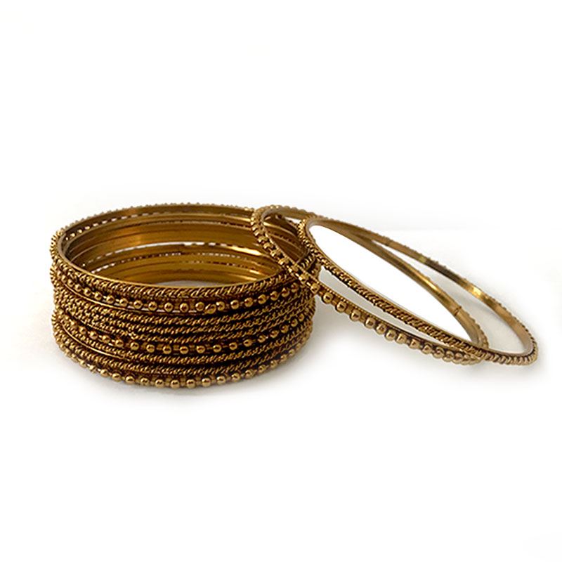 Golden Faux with Beads Bangles - 11 pcs