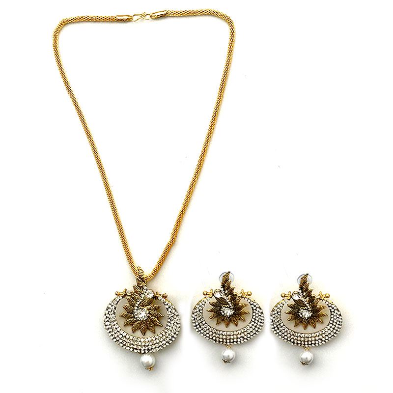 Golden Faux White Crystal Necklace Set
