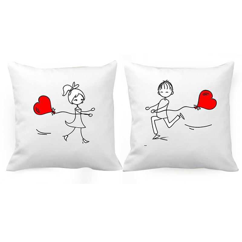 Red Heart Shaped Balloon Couple Cushion