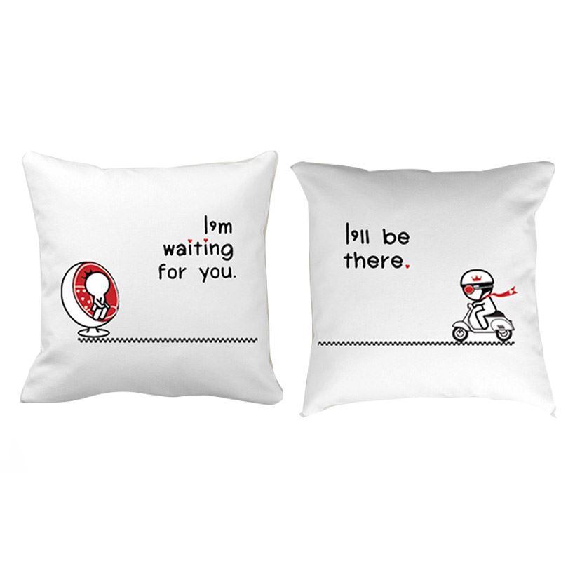 I am Waiting for You and Ill Be There Couple Cushion