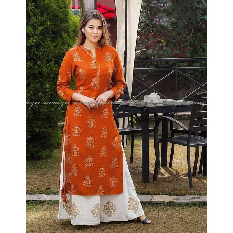 Brick Colored Kurti With Off White Sarara 098 101 Send Mother S Day Gifts And Money To Nepal Online From Www Muncha Com