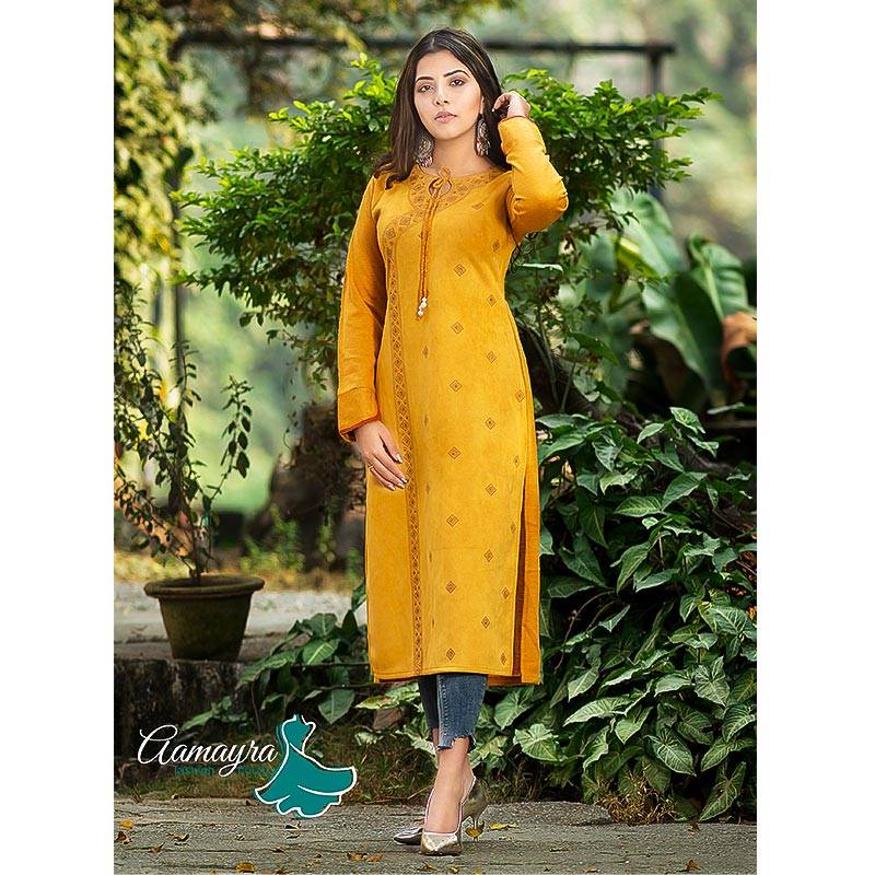 Yellow Velvet Long Kurti 060 W 1 Send Gifts And Money To Nepal Online From Www Muncha Com