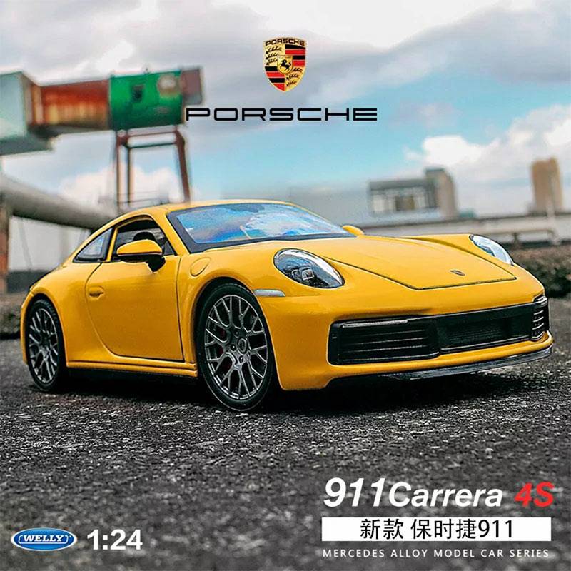 Welly-Porsche-911-Carrera-4S-Yellow-124-Scale-Die-Cast-Model-Car