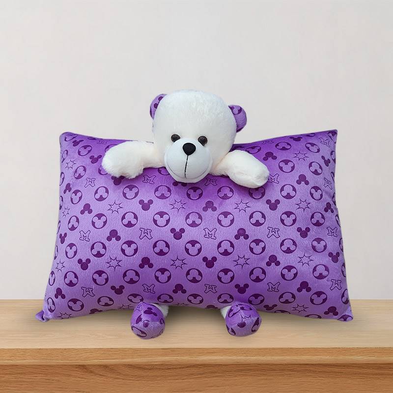 Purple Pillow with White Teddy