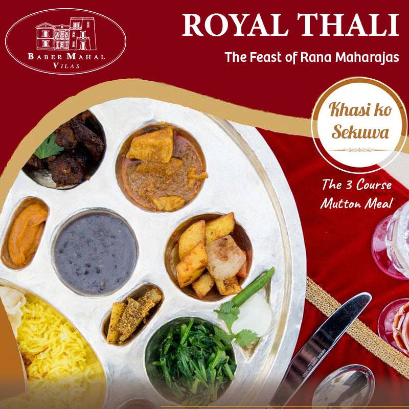 Royal Thali - Khasi ko Sekuwa Dinner Menu (for Two) at Baber Mahel Vilas – Special Gift Voucher