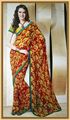 Red floral georgette saree with sirovski scatter all over(geox99)