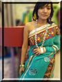 Green georgette saree with handpaint and embroideries on border.(icon16b)