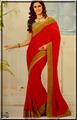 Red saree with borders for parties, gifts for all personalities.(caln36)