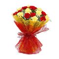 15 Red and Yellow Carnations with Jute Packing by FNP