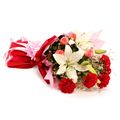 5 Red Carnations 5 Pink Roses and Two White Lillies by FNP Flowers