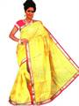 Lakhanvu Cotton Saree With Thread & Swarovski Work And Golden Border And Matching Blouse Piece (16SU132)