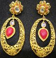 Saki Golden Coloured With Pink Stone Earring