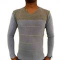Heather Grey Men’s Block Striped Fitted Jumper 