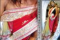 Half half red yellow saree with high stone work in georjet.(red11)