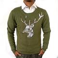 Army Green Men’s Sweater with Deer Design