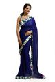 Floral border chiffon saree(Royal Blue)