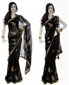 Black Chiffon Sari With Golden Jari Work & Matching Blouse Piece