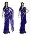 Royal Blue Chiffon Sari With Golden Jari Work & Matching Blouse Piece