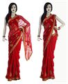 Red Georgette Sari With Golden Jari Work & Matching Blouse Piece